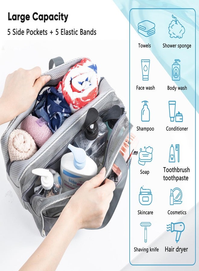 ELCUPA Large Mesh Shower Caddy with Wet & Dry Zones - Portable Hanging Toiletry Bag for College Dorm Room Essentials, Travel, Gym, Camping, Beach Tote Bag - Quick-Dry Shower Tote Organizer - Image 3