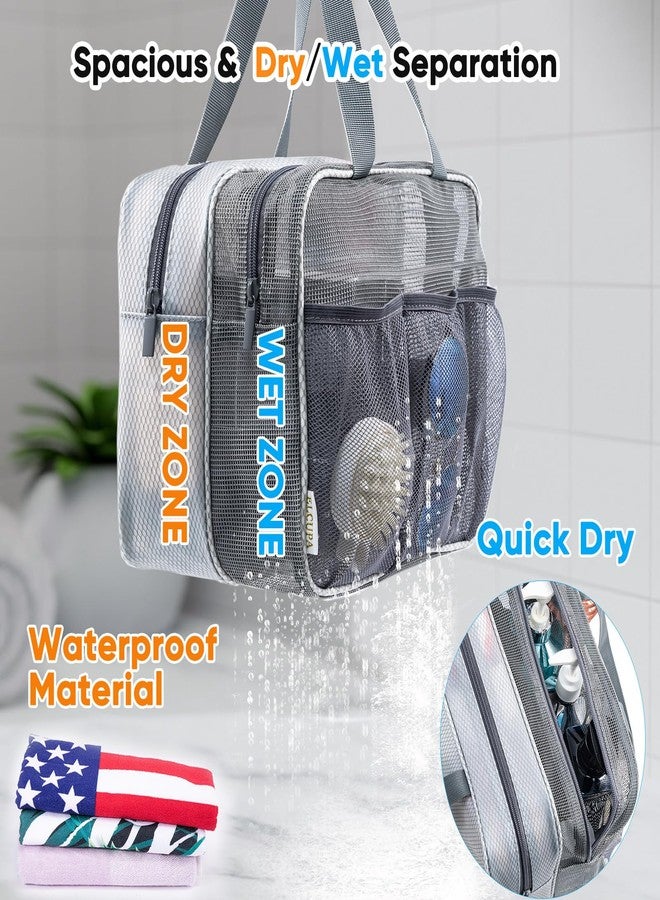 ELCUPA Large Mesh Shower Caddy with Wet & Dry Zones - Portable Hanging Toiletry Bag for College Dorm Room Essentials, Travel, Gym, Camping, Beach Tote Bag - Quick-Dry Shower Tote Organizer - Image 2