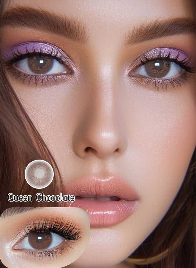 عيون غامضة عدسات لاصقة ملونة من Mystic Eyes زوج واحد 14.00 مم لمدة ستة أشهر للاستعمال، لون كوين شوكولاتة الطبيعي – ناعمة ومريحة مناسبة للاستخدام اليومي والمكياج - Image 1