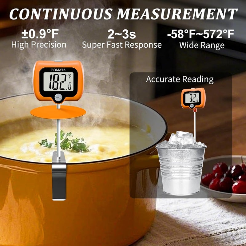 BOMATA Digital Candy Thermometer with Pot Clip, Deep Fry Oil Thermometer with Rotatable Display & Long Probe, for Candy Candle Making, Cooking, Food, Liquids, Water, Sugar.. Orange - Image 4