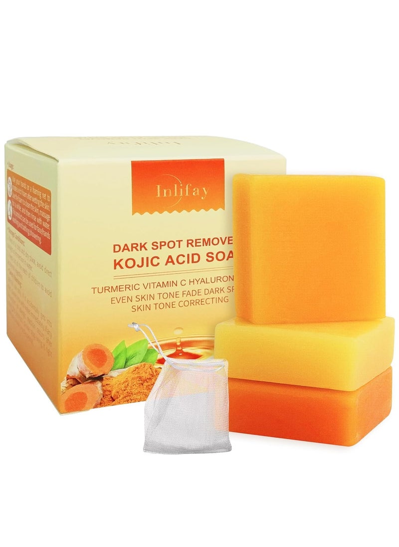 Inlifay - Inlifay Kojic Acid Soap Dark Spot Remover : Turmeric Soap with Vitamin C, Vitamin E, Retinol, Collagen, Hyaluronic Acid, Moisturizing for Body & Face - Image 1