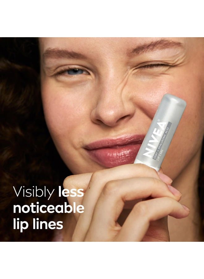 Nivea Dewy Lip Balm with Hyaluronic Acid, Leaves Visibly Less Noticeable Lip Lines and No Waxy Feel, 0.18 Oz, Pack of 4 - Image 3