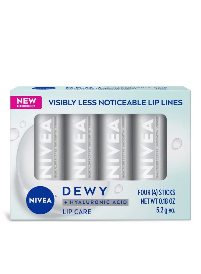 Nivea Dewy Lip Balm with Hyaluronic Acid, Leaves Visibly Less Noticeable Lip Lines and No Waxy Feel, 0.18 Oz, Pack of 4 - Image 1
