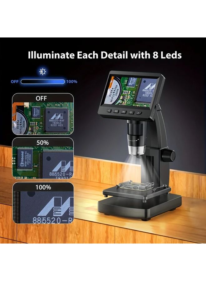 Black Digital Microscope 4.3 Inch Screen 1000X Magnification for Coin Biological Inspection - Image 1