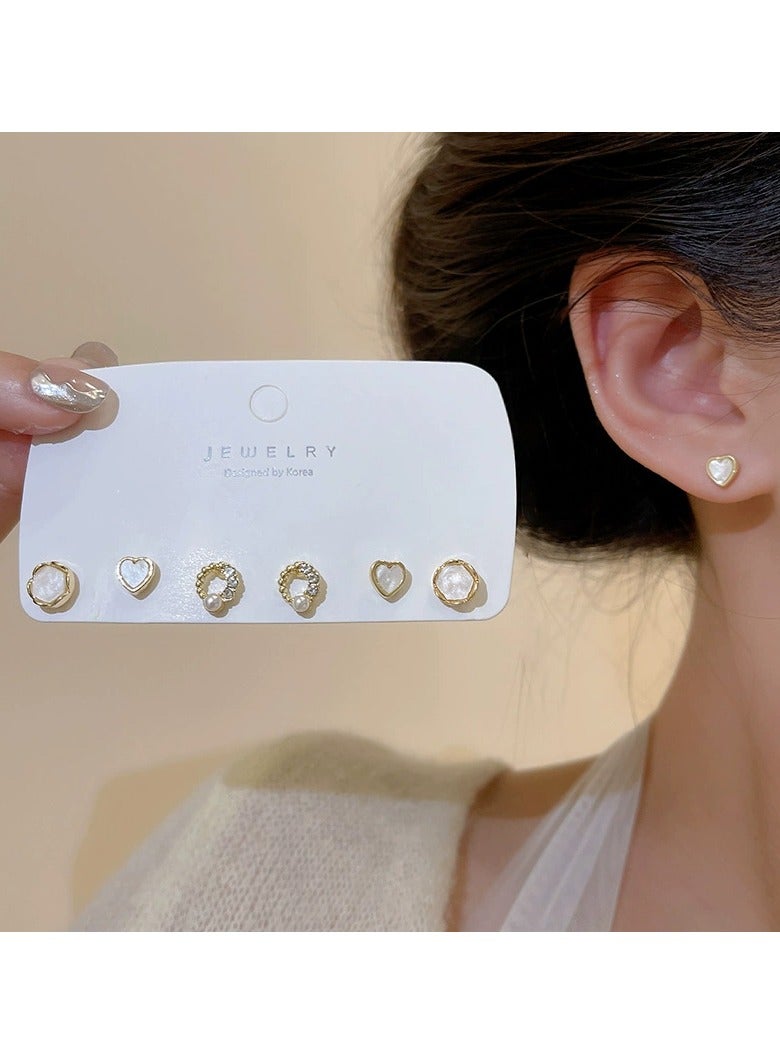 Goolsky Dainty Heart & Circle Stud Earrings Set – Minimalist Chic Earring Pack for Women, Elegant Small Ear Studs for Daily Wear