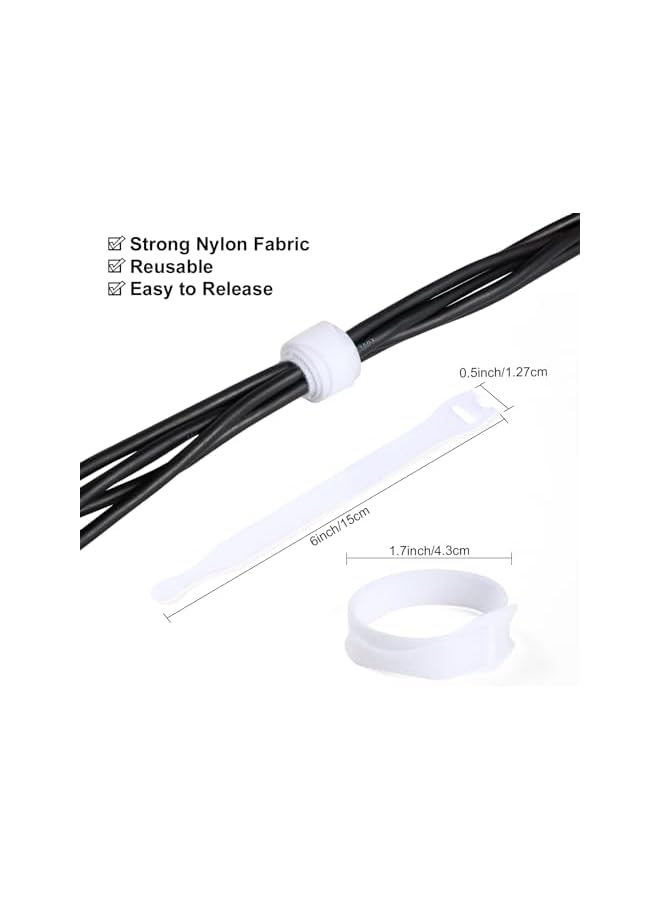 S-TOP 120PCS Reusable Cable Ties, 6 × 1/2'' Adjustable Cords Organizer, Multi-Purpose Hook&Loop Cable Straps, Fastening Wire Ties Management for Computer/Laptop/TV/Electronics, White (OL-VCT-SG) - Image 3