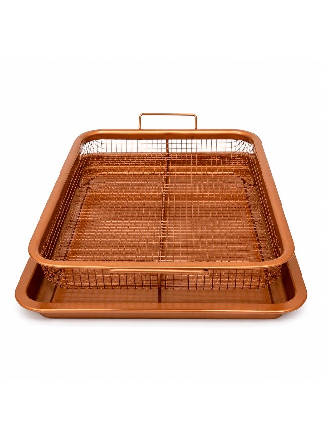 vsell24 Copper Rectangle Crispy Tray with Wire Mesh Serving Basket for French Fries, Gold, 1 PC - Image 3
