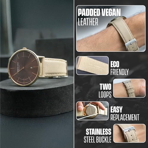 ALPINE INTERNATIONAL ALPINE Padded Vegan Leatherette Watch Strap - Beige Leather Free Watch Band - 20MM Quick-Release Replacement Watch Strap - Eco-Friendly Bands for Women & Men - Compatible with Regular & Smart watches - Image 2