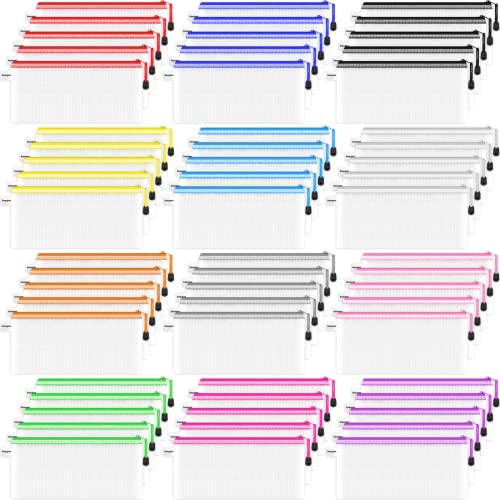 Smarpau 60 Pcs Pencil Pouch, 12 Colors 9.3" x 4.7" Small Mesh Zipper Pouches Clear Pencil Case, Waterproof Zipper Bags for Organizing Travel, Office Storage - Image 1
