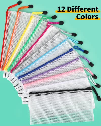 Smarpau 60 Pcs Pencil Pouch, 12 Colors 9.3" x 4.7" Small Mesh Zipper Pouches Clear Pencil Case, Waterproof Zipper Bags for Organizing Travel, Office Storage - Image 3