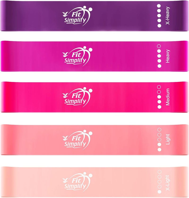 Fit Simplify Resistance Loop Exercise Bands with Instruction Guide and Carry Bag, Set of 5 - Image 2