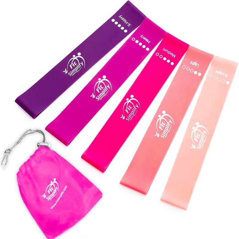 Fit Simplify Resistance Loop Exercise Bands with Instruction Guide and Carry Bag, Set of 5 - Image 1