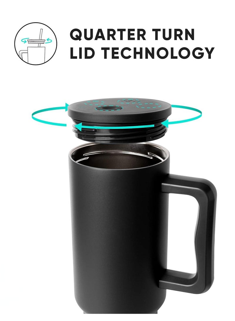 إيفرين كوب بسعة 40 أونصة مع مقبض وغطاء من القش، كوب معزول، زجاجة مياه من الفولاذ المقاوم للصدأ قابلة لإعادة الاستخدام، كوب للسفر، حامل أكواب، هدايا صديقة للنساء، مجموعة رحلتها، طراز بسيط وحديث - Image 3