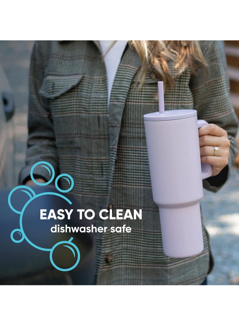 إيفرين كوب بسعة 40 أونصة مع مقبض وغطاء من القش، كوب معزول، زجاجة مياه من الفولاذ المقاوم للصدأ قابلة لإعادة الاستخدام، كوب للسفر، حامل أكواب، هدايا صديقة للنساء، مجموعة رحلتها، طراز بسيط وحديث - Image 5