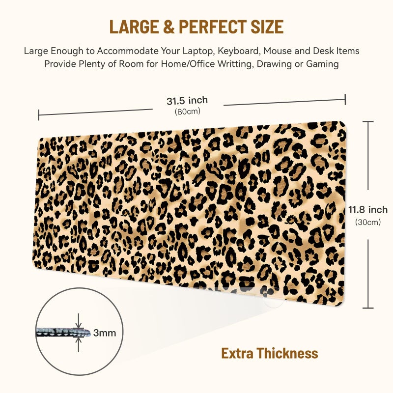 Stanoha Mousepad Desk Mat Gaming Large Keyboard Cute Office Desktop Computer Laptop XXL Long Big Kawaii Aesthetic Girly Pretty Design Women Girl Gamer Oversized Wide 30x12'' Mousepad, Leopard - Image 2