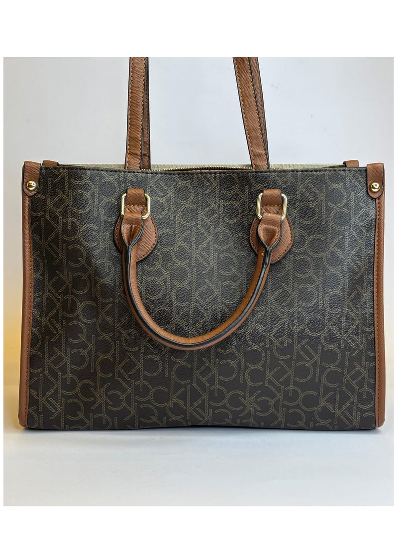 CALVIN KLEIN JEANS PLUS - Calvin Klein Brown Leather Tote Bag For Women - Image 1