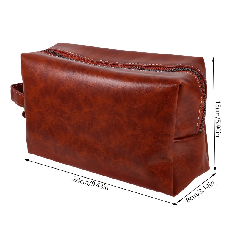 Large Capacity Vintage PU Leather Travel Toiletry Bag Amber Color Makeup Organizer Pouch - Image 3