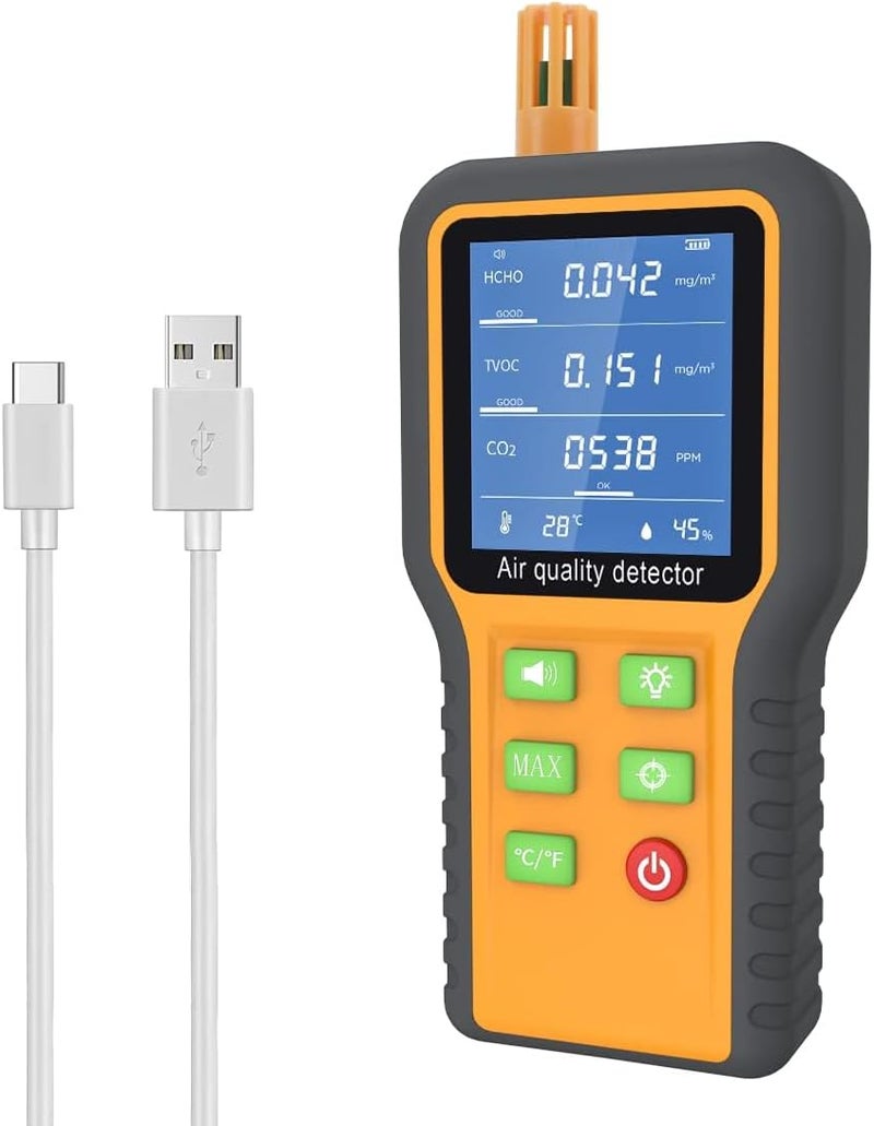 Air Quality Monitor, High Sensitivity CO2 Monitor Formaldehyde Detector, TVOC/Temp/Humidity Air Quality Monitor, with Buzzer Prompt, Max Value Highlight & 120s Countdown, Vent Design, Backlit Screen - Image 1