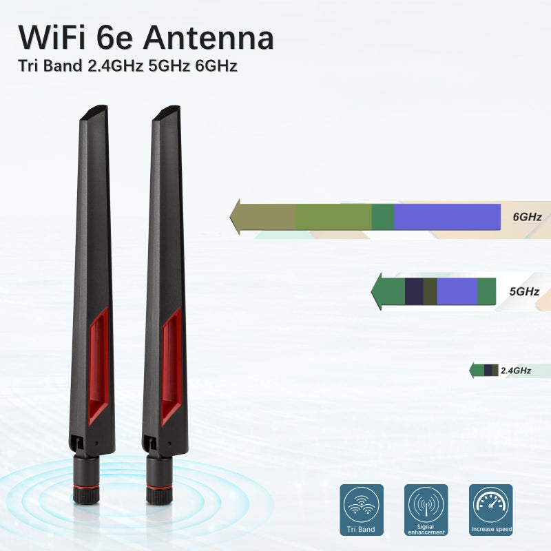 Superbat WiFi 6 6E Tri-Band Antenna 2.4GHz 5GHz 6GHz RP-SMA Male Omni-Directional Antenna - 2-Pack for Router PC Desktop PCIe WiFi Card IP Security Cameras USB Adapter - Image 2