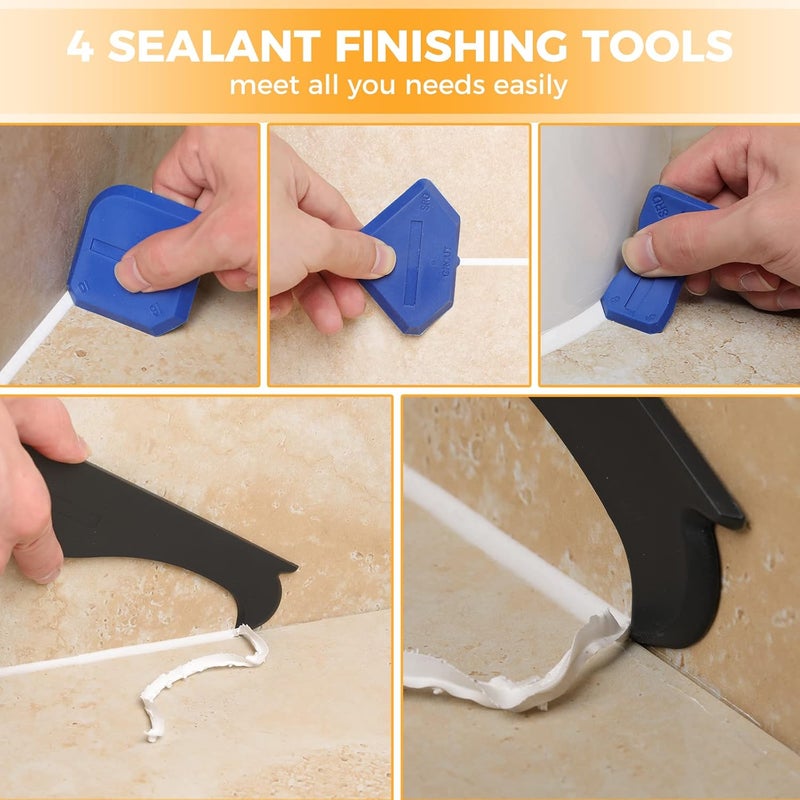 Saker Silicone Caulking Tools-3 in 1 Sealant Finishing Tool Grout Remove Scraper Caulk Remover Glass Glue Angle Scraper for Bathroom,Kitchen,Floor,Window,Sink Joint,Frames Seal (Black Blue) - Image 3
