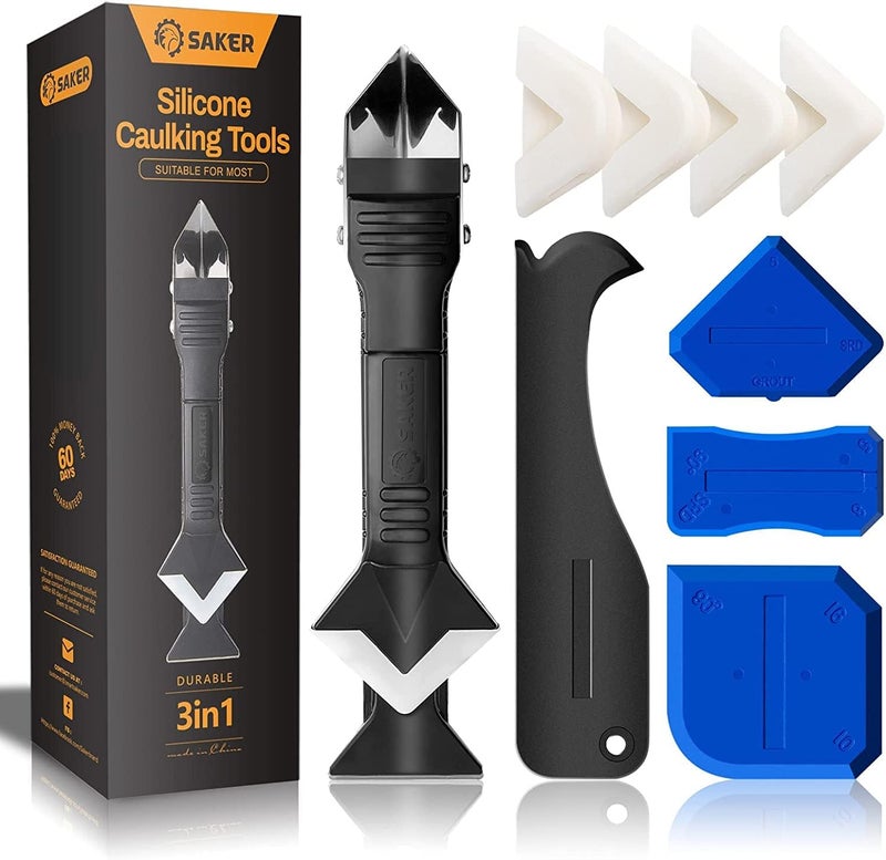 Saker Silicone Caulking Tools-3 in 1 Sealant Finishing Tool Grout Remove Scraper Caulk Remover Glass Glue Angle Scraper for Bathroom,Kitchen,Floor,Window,Sink Joint,Frames Seal (Black Blue) - Image 1