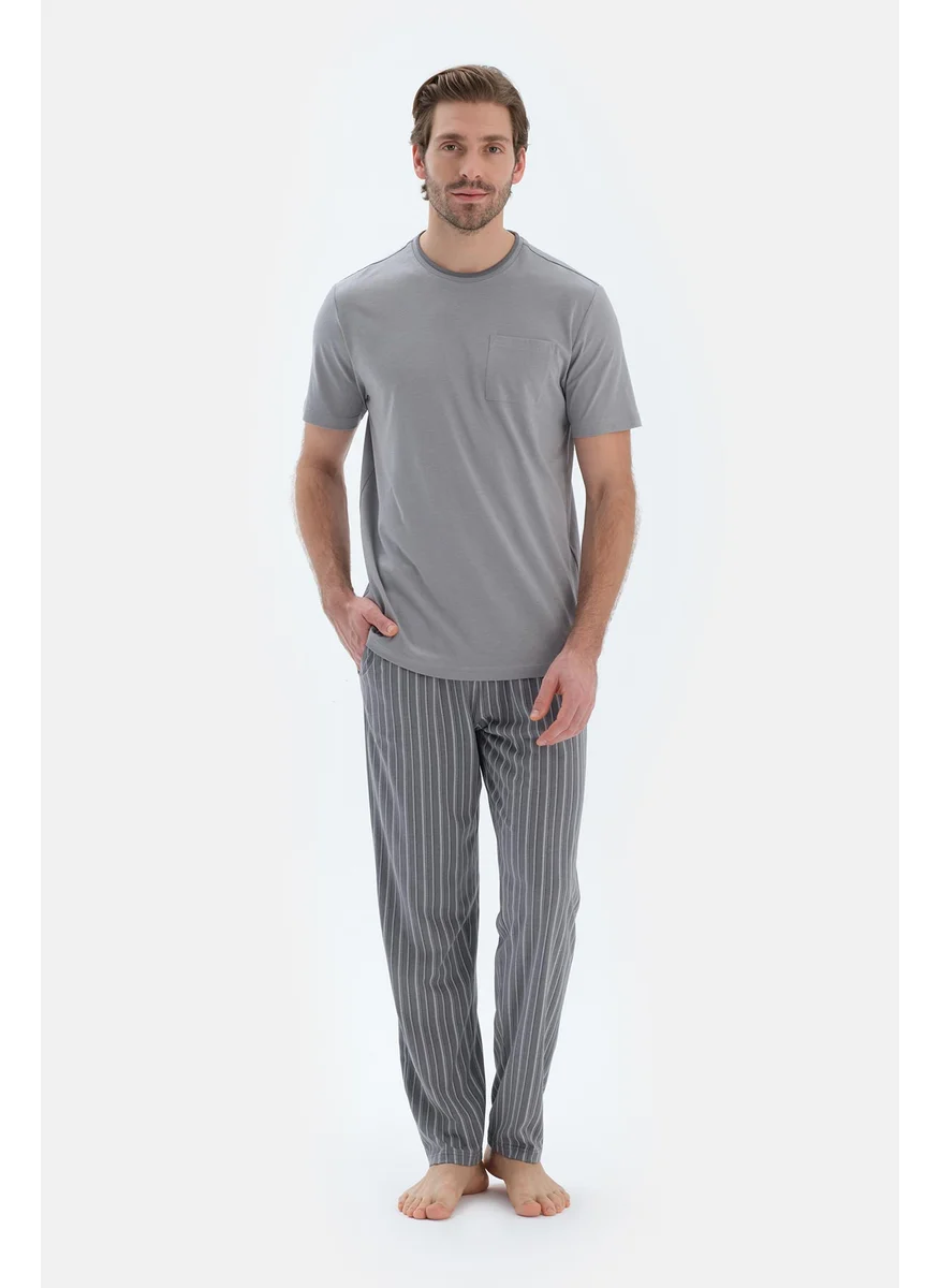 dagi Striped T-shirt & Trousers Pajama Set Crew Neck Cotton Blend Mid Rise Regular/Classic Fit Sleepwear