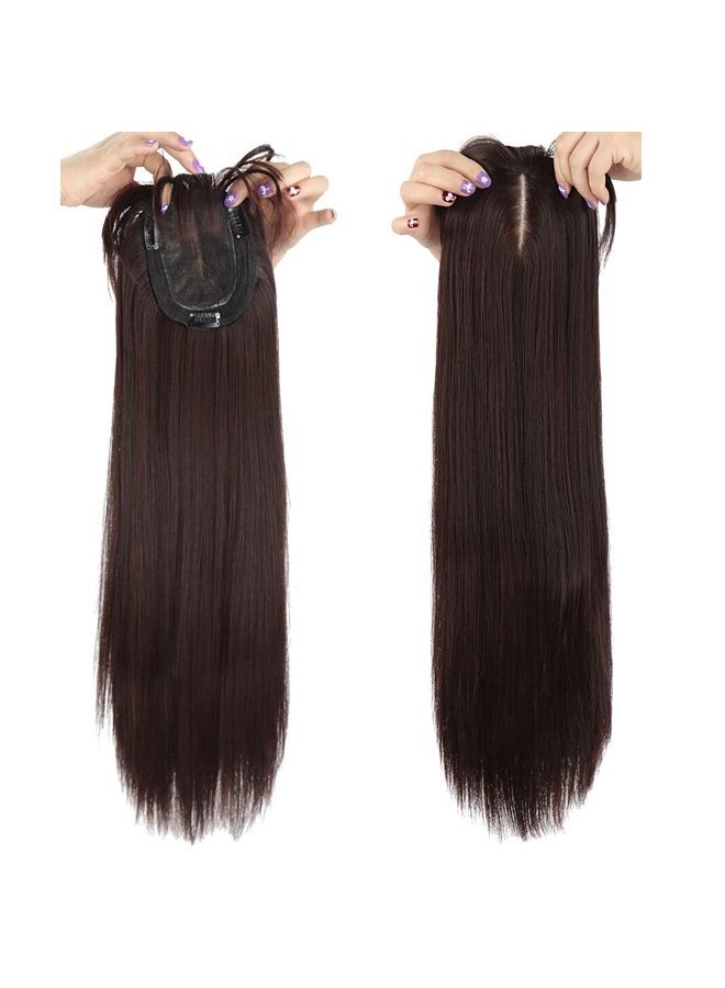LesafeV 50cm Long Seamless Nature Look Clip in Hairpiece with Side-Fringe Extension Forehead Topper for Women with Thinning Hair Straight Dark Reddish Brown - Image 1