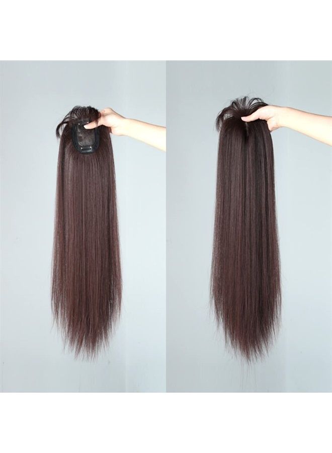 LesafeV 50cm Long Seamless Nature Look Clip in Hairpiece with Side-Fringe Extension Forehead Topper for Women with Thinning Hair Straight Dark Reddish Brown - Image 4
