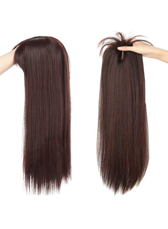 LesafeV 50cm Long Seamless Nature Look Clip in Hairpiece with Side-Fringe Extension Forehead Topper for Women with Thinning Hair Straight Dark Reddish Brown - Image 2