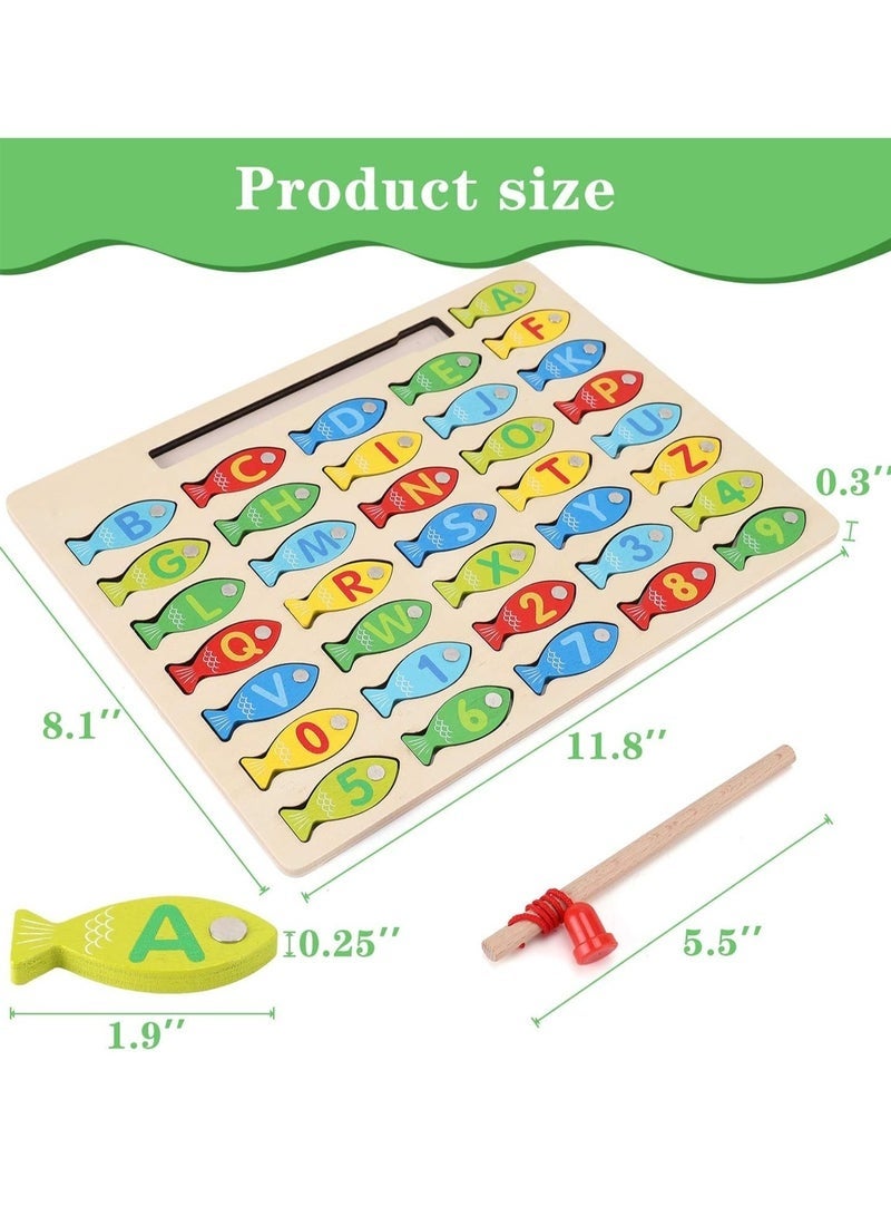 Arabest لعبة صيد الأسماك الخشبية المغناطيسية للأطفال، لعبة عد الأسماك الأبجدية مع الأرقام والحروف، ألعاب تعليمية لرياض الأطفال ABC والرياضيات للأطفال من 3 إلى 6 سنوات، للبنات والأولاد - Image 4