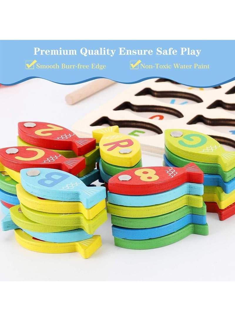 Arabest لعبة صيد الأسماك الخشبية المغناطيسية للأطفال، لعبة عد الأسماك الأبجدية مع الأرقام والحروف، ألعاب تعليمية لرياض الأطفال ABC والرياضيات للأطفال من 3 إلى 6 سنوات، للبنات والأولاد - Image 5