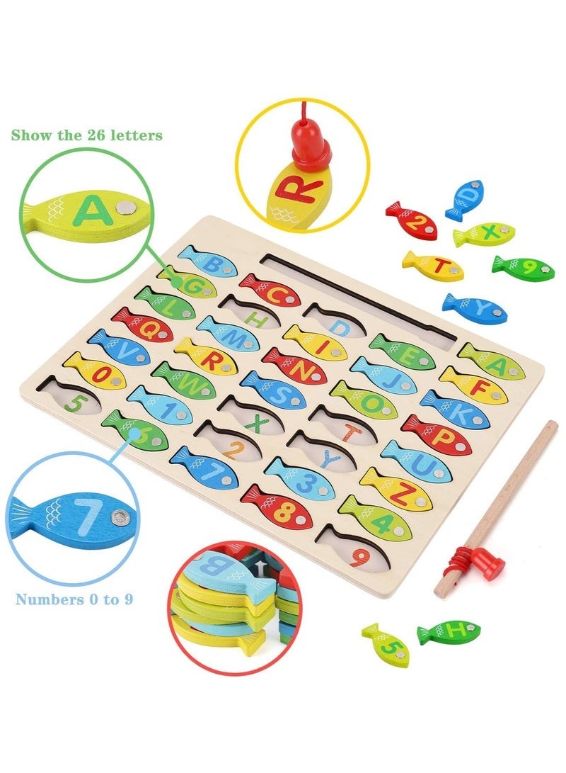 Arabest لعبة صيد الأسماك الخشبية المغناطيسية للأطفال، لعبة عد الأسماك الأبجدية مع الأرقام والحروف، ألعاب تعليمية لرياض الأطفال ABC والرياضيات للأطفال من 3 إلى 6 سنوات، للبنات والأولاد - Image 2