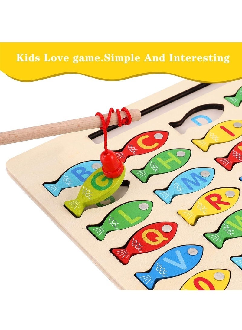 Arabest لعبة صيد الأسماك الخشبية المغناطيسية للأطفال، لعبة عد الأسماك الأبجدية مع الأرقام والحروف، ألعاب تعليمية لرياض الأطفال ABC والرياضيات للأطفال من 3 إلى 6 سنوات، للبنات والأولاد - Image 3