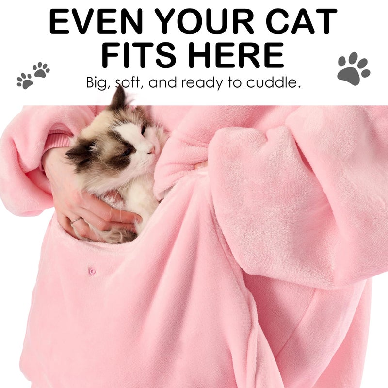 Krifey Big & Tall Wearable Blanket Hoodie with Cat Pocket, Extra Long Oversized Fleece Blanket for Adults, Cozy Birthday Gifts, Christmas Gifts - Image 2