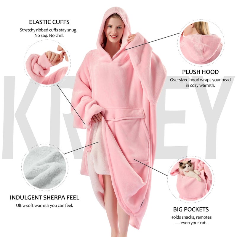 Krifey Big & Tall Wearable Blanket Hoodie with Cat Pocket, Extra Long Oversized Fleece Blanket for Adults, Cozy Birthday Gifts, Christmas Gifts - Image 4