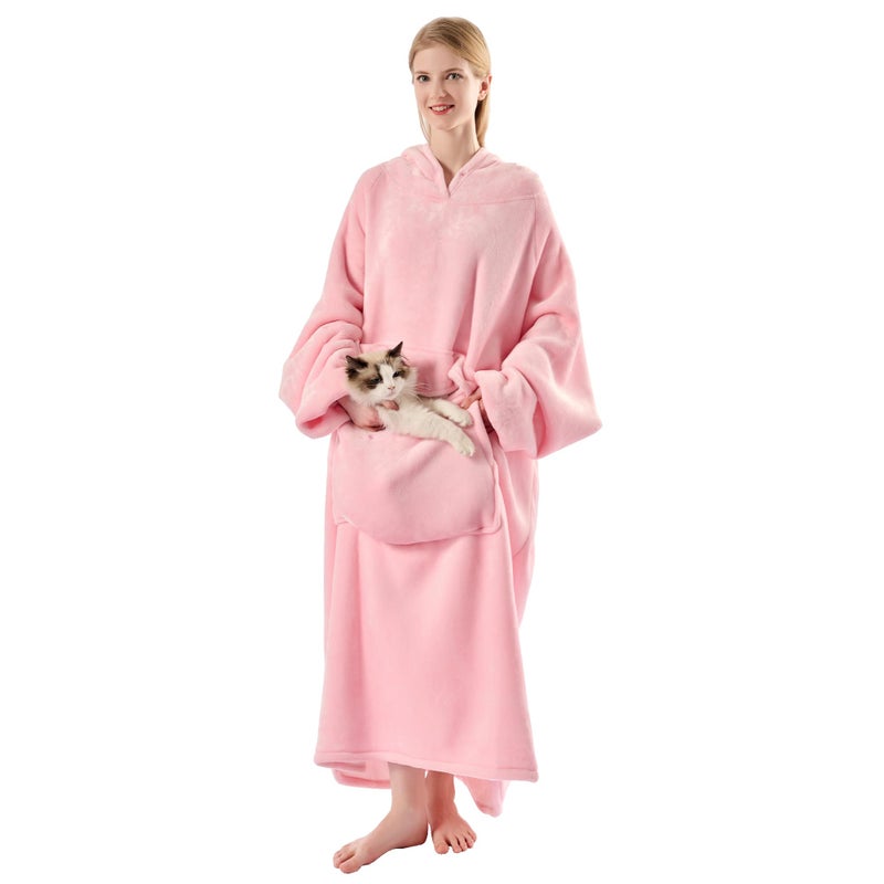 Krifey Big & Tall Wearable Blanket Hoodie with Cat Pocket, Extra Long Oversized Fleece Blanket for Adults, Cozy Birthday Gifts, Christmas Gifts - Image 1