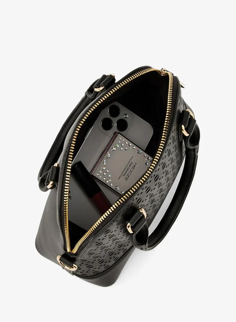 Flora Bella By Shoexpress BLACK Laser Cut Satchel Bag With Detachable Strap for Women | Best Price UAE