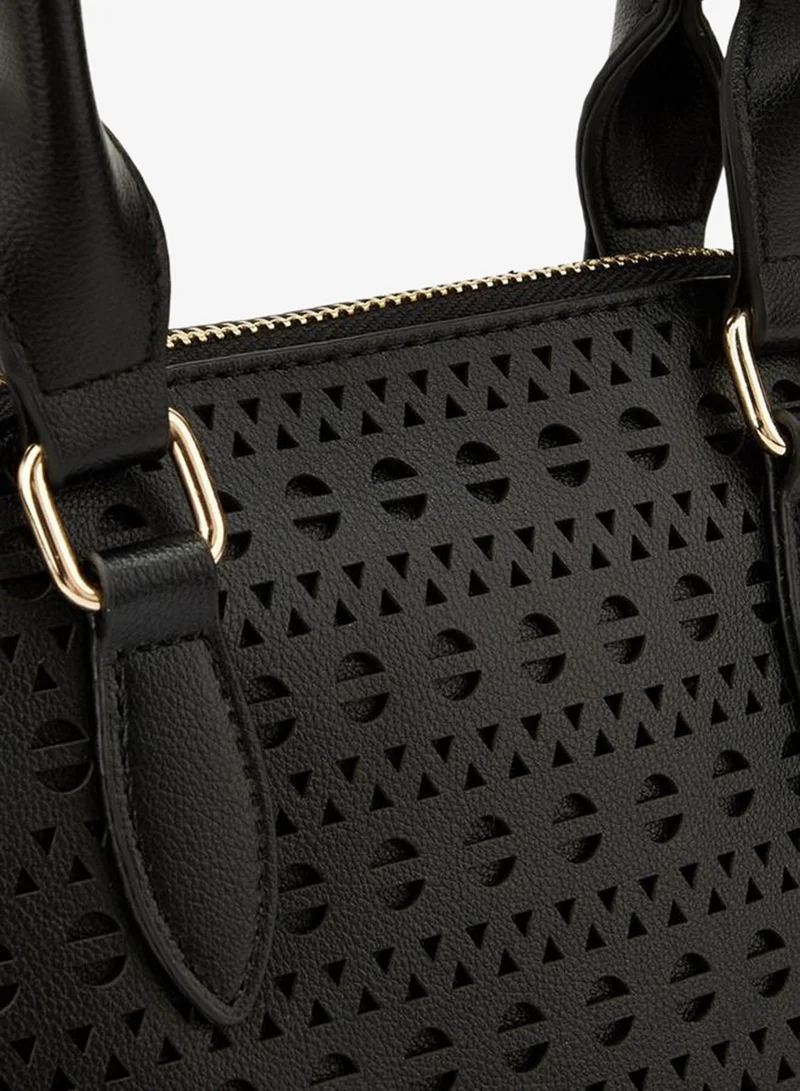 Flora Bella By Shoexpress BLACK Laser Cut Satchel Bag With Detachable Strap for Women | Best Price UAE
