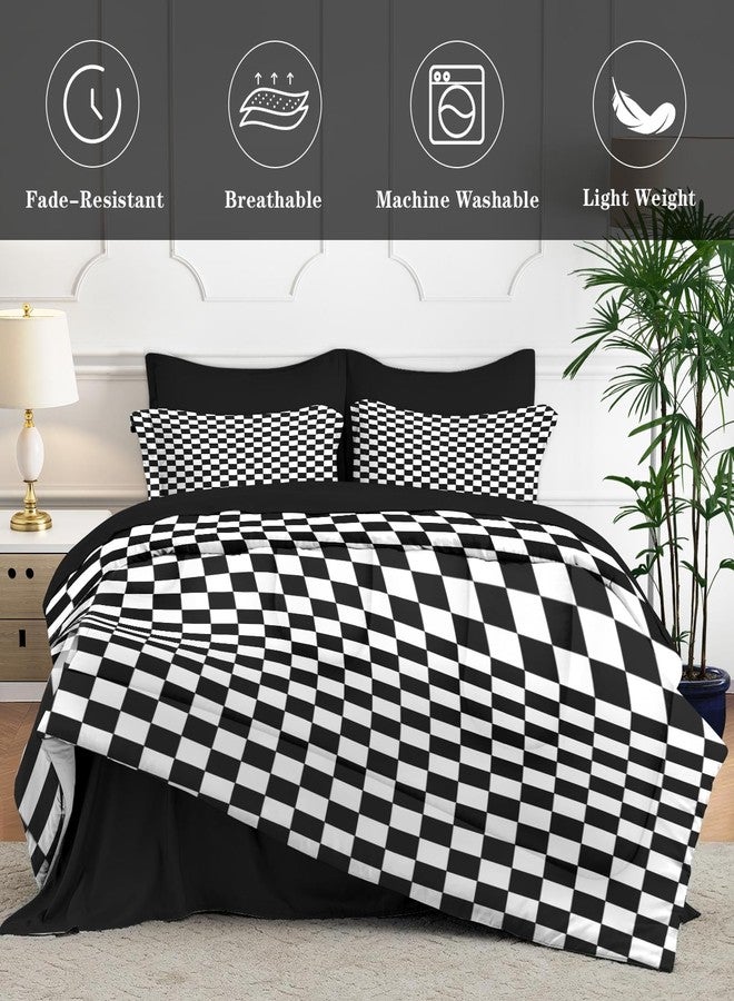 Nesphy Plaid Checkerboard Grid Black White Quilt Comforter Set 5 Pcs Twin Size, Checkered Geometric Luxury Soft Bedding Set with Flat and Fitted Sheet Pillowcases Sham for Adults Bedroom Bed Decor - Image 4