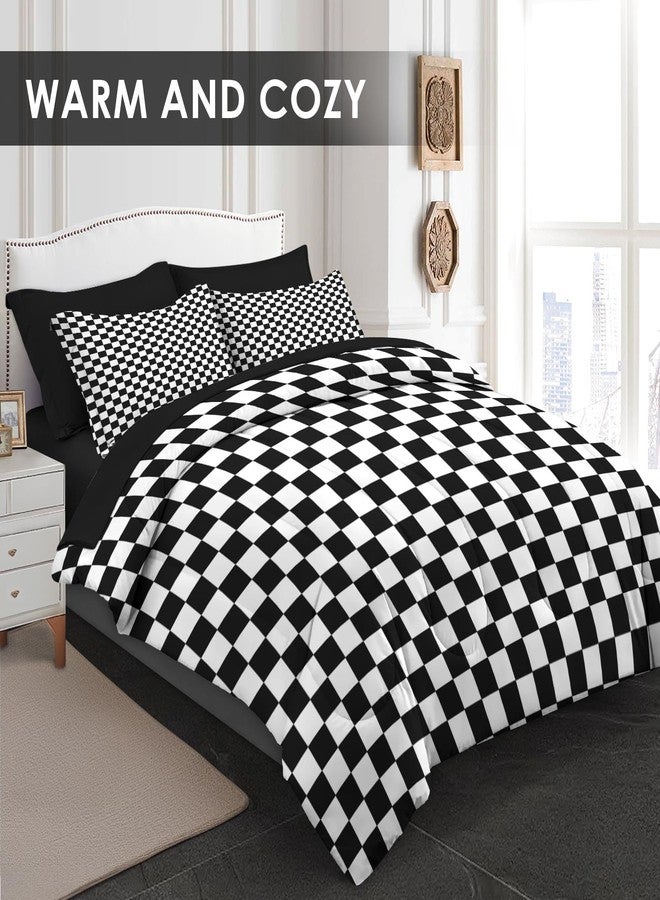 Nesphy Plaid Checkerboard Grid Black White Quilt Comforter Set 5 Pcs Twin Size, Checkered Geometric Luxury Soft Bedding Set with Flat and Fitted Sheet Pillowcases Sham for Adults Bedroom Bed Decor - Image 5