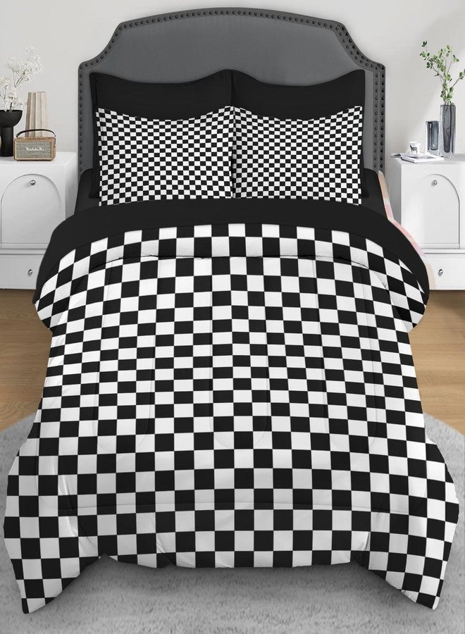 Nesphy Plaid Checkerboard Grid Black White Quilt Comforter Set 5 Pcs Twin Size, Checkered Geometric Luxury Soft Bedding Set with Flat and Fitted Sheet Pillowcases Sham for Adults Bedroom Bed Decor - Image 2