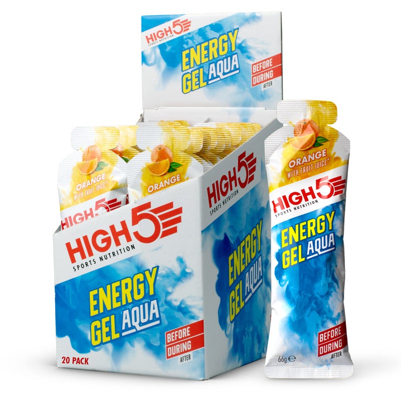 High5 Aqua Running Gels Energy - Running Essentials for Quick Release Energy - Natural Fruit Juice & No-Caffeine - Ideal as Running Equipment, Cycling Supplements, Marathon Training (Orange, 20 x 66g) - Image 1