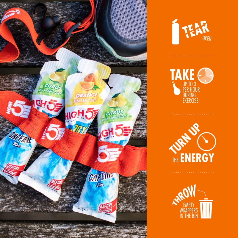 High5 Aqua Running Gels Energy - Running Essentials for Quick Release Energy - Natural Fruit Juice & No-Caffeine - Ideal as Running Equipment, Cycling Supplements, Marathon Training (Orange, 20 x 66g) - Image 4
