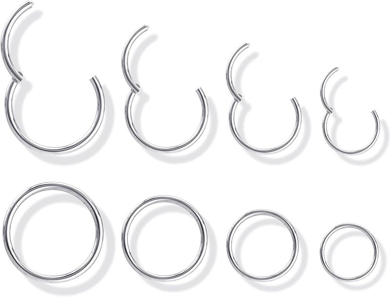 Jstyle 8Pcs 18G Hypoallergenic Nose Rings for Men Women 316L Surgical Steel Septum Rings Hinged Clicker Segment Nose Hoops Cartilage Daith Tragus Sleeper Earrings Piercing Jewelry 6-12MM - Image 1