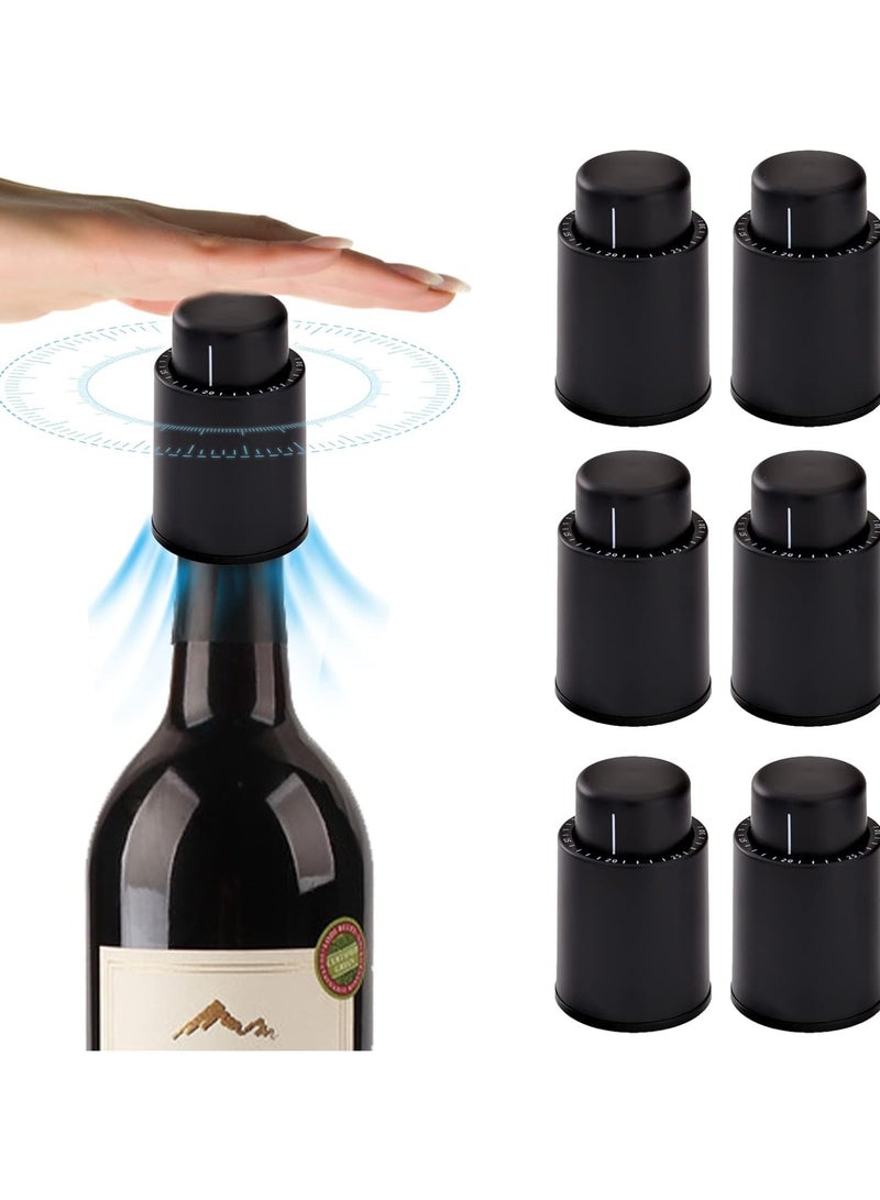 Barakah 6 Pcs Bottle Stopper Bottle Closure Sealer Bottle Pump Vacuum Stoppers Vacuum Pump Stoppers for Glass Bottles Black - Image 1