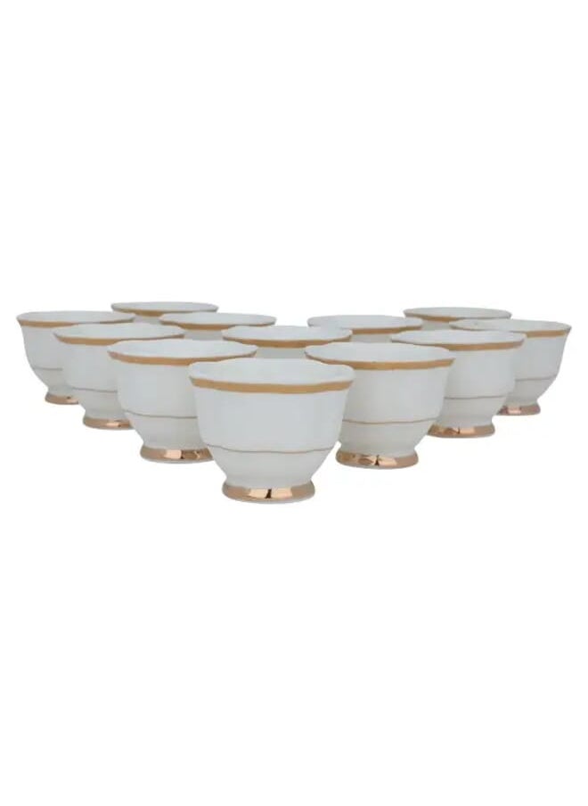 Alsaif Gallery Set of 12 pieces white porcelain coffee cups engraved with gold line  - Image 3