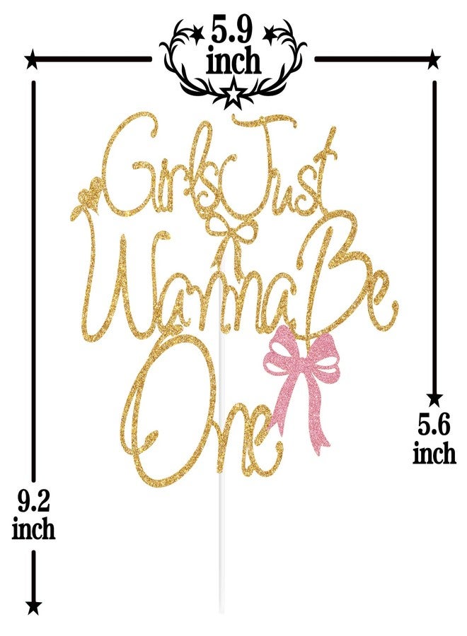 PYBHILK Gold Glitter Girls Just Wanna Be One Cake Topper, Bowtie One/Happy 1st Birthday, Funny Bowties Themed Baby's 1st Birthday Baby Shower Party Decorations Supplies - Image 2