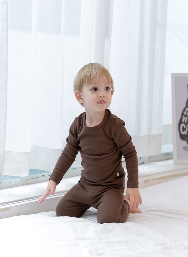 AVAUMA Baby Boys Girls Pajama Set Kids Toddler Snug fit Basic Cotton Sleepwear pjs for Daily (Brown-2 Small) - Image 5