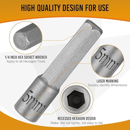 Serplex® 23Pcs Power Nuts Driver Drill Bit Tools Set Metric Socket Wrench Screw Impact Bit Set 1/4'' Nut Driver Hex Metric & SAE Socket Wrench for Power Tools, Electric Drills Screwdrivers Socket - Image 3