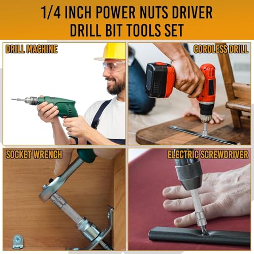 Serplex® 23Pcs Power Nuts Driver Drill Bit Tools Set Metric Socket Wrench Screw Impact Bit Set 1/4'' Nut Driver Hex Metric & SAE Socket Wrench for Power Tools, Electric Drills Screwdrivers Socket - Image 5